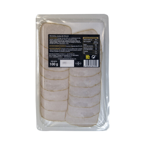 ALCAMPO GOURMET Pechugita de pollo asada y cortada en finas lonchas ALCAMPO GOURMET 100 g.