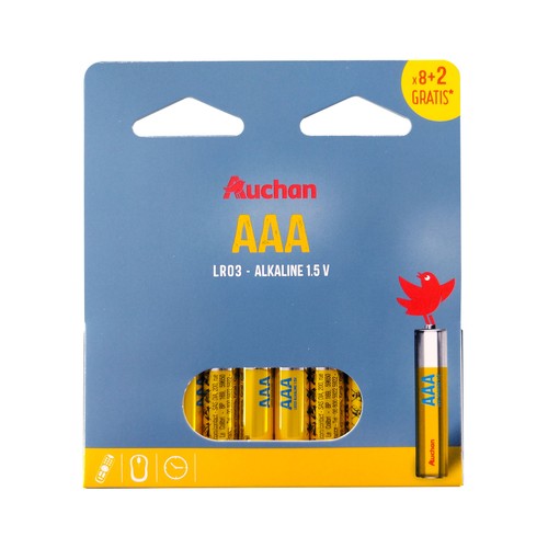 Pack de 10 pilas alcalinas AAA, LR03, 1,5V, AUCHAN