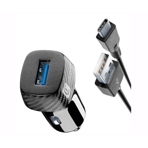 Kit cargador de coche CELLULARLINE CBRKIT18WTYCK, cable usb-A a usb C inluido, 18W, color negro