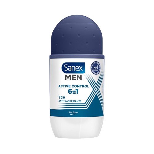 Desodorante roll on para hombre con protección anti transpirante de hasta 48 horas SANEX Men active control 50 ml.