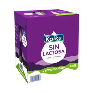 KAIKU Leche semidesnatada de vaca, sin lactosa  6 x 1l.