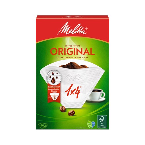 Filtros para cafetera, nº 1x4 MELITTA 40 unidades.