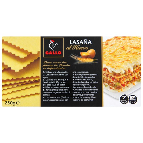 GALLO Pasta lasaña placas 20 unidades 250 g.