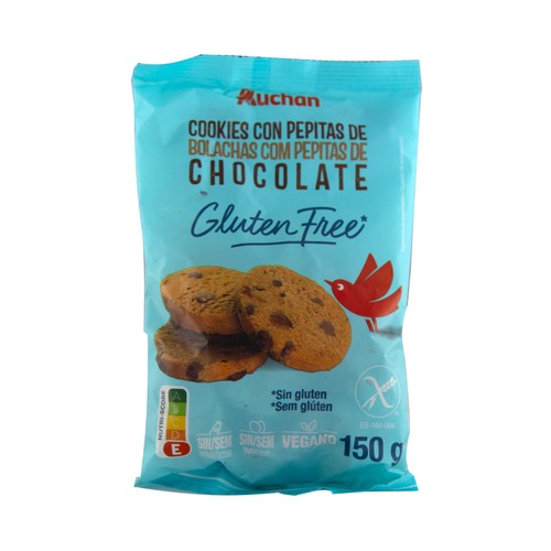 PRODUCTO ALCAMPO Cookies (galletas) con pepitas de chocolate, elaboradas sin gluten ni lactosa 150 g.