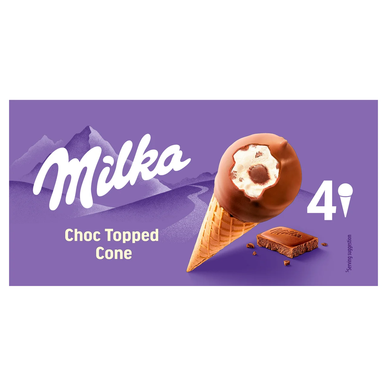 Cono de helado de vainilla con corazón de avellana, recubierto de chcolate con leche 4 x 100 ml.