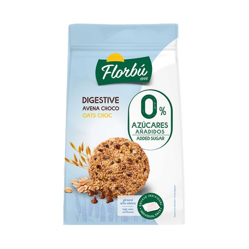 FLORBÚ Galleta digestive sin azúcar avena chocolate 245 g.