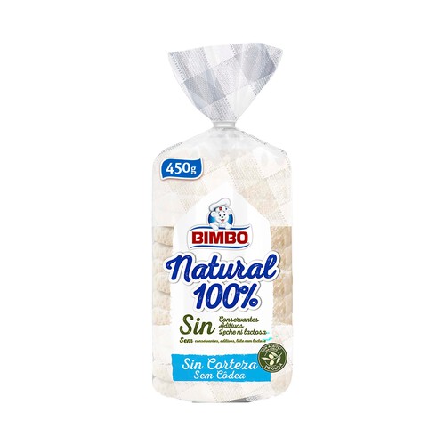 Pan de molde blanco sin corteza, 100 % natural BIMBO 450 g.