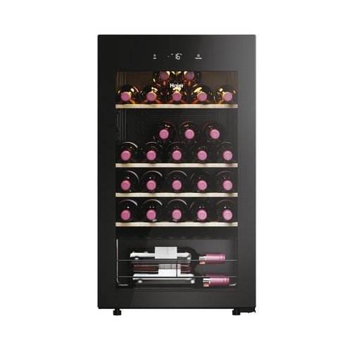 Vinoteca HAIER HWS34GGH1, color negro, 34 botellas, eficiencia energética: G, H: 85cm, A: 47,5cm, F: 45,6cm.