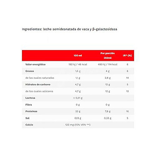 RÍO Leche de vaca semidesnatada y sin lactosa, de origen 100% gallego RIO Natural 6 x 1 l.