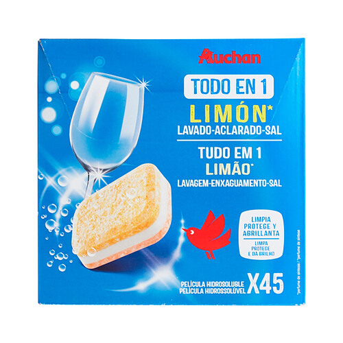 Detergente para lavavajilas, todo en 1, limón PRODUCTO ALCAMPO 45 uds. x 16 g.