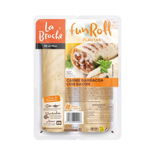 Flautas rellanas de carne a la barbacoa con bacon LA BROCHE Funroll 2 x 130 g.