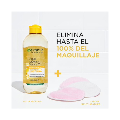 GARNIER Agua micelar con vitamina C para piel apagada sin tono uniforme GARNIER Skin active 400 ml.