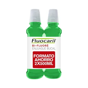 FLUOCARIL Enjuague bucal bi-flúor, sin alcohol y con sabor a menta FLUOCARIL 2x500 ml.