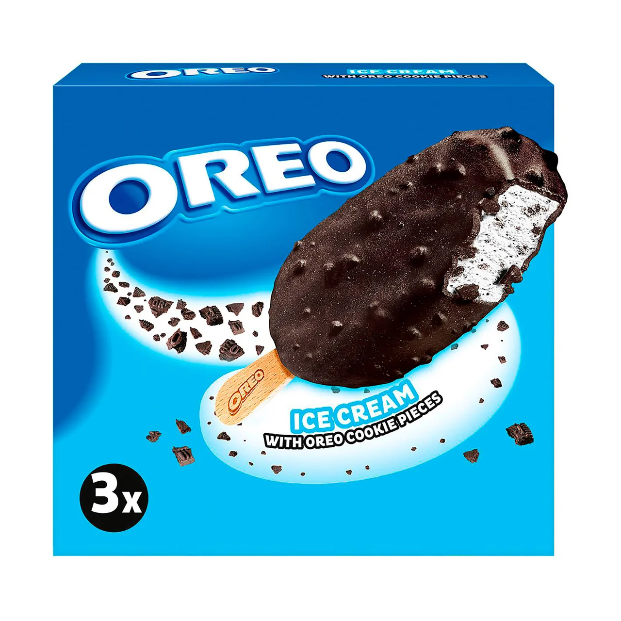 Bombón helado de vainilla con trozos de galletas al cacao 3 x 90 ml.