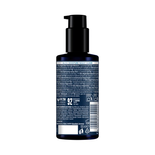 GLISS Night elixir de Schwarzkopf Tratamiento hidrtante y nutritivo de noche, para cabellos normales a secos 100 ml.