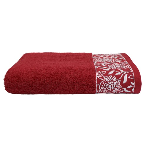 Toalla de ducha de 450 gm, diseño cenefa jacquard, color rojo, ALMEIDA.