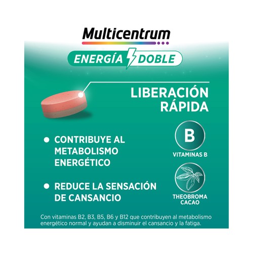 MULTICENTRUM Energía doble Complemento alimenticio a base de vitaminas y minerales 20 comprimidos.