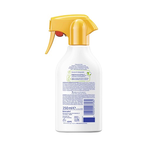 NIVEA Sun sensitive protección inmediata + Spray solar resistente al agua, sin perfume y con FPS 50+ (muy alto) 250 ml.