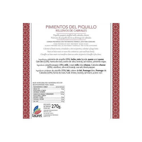 LAUREL Pimientos de piquillo rellenos de cabrales 270 g.