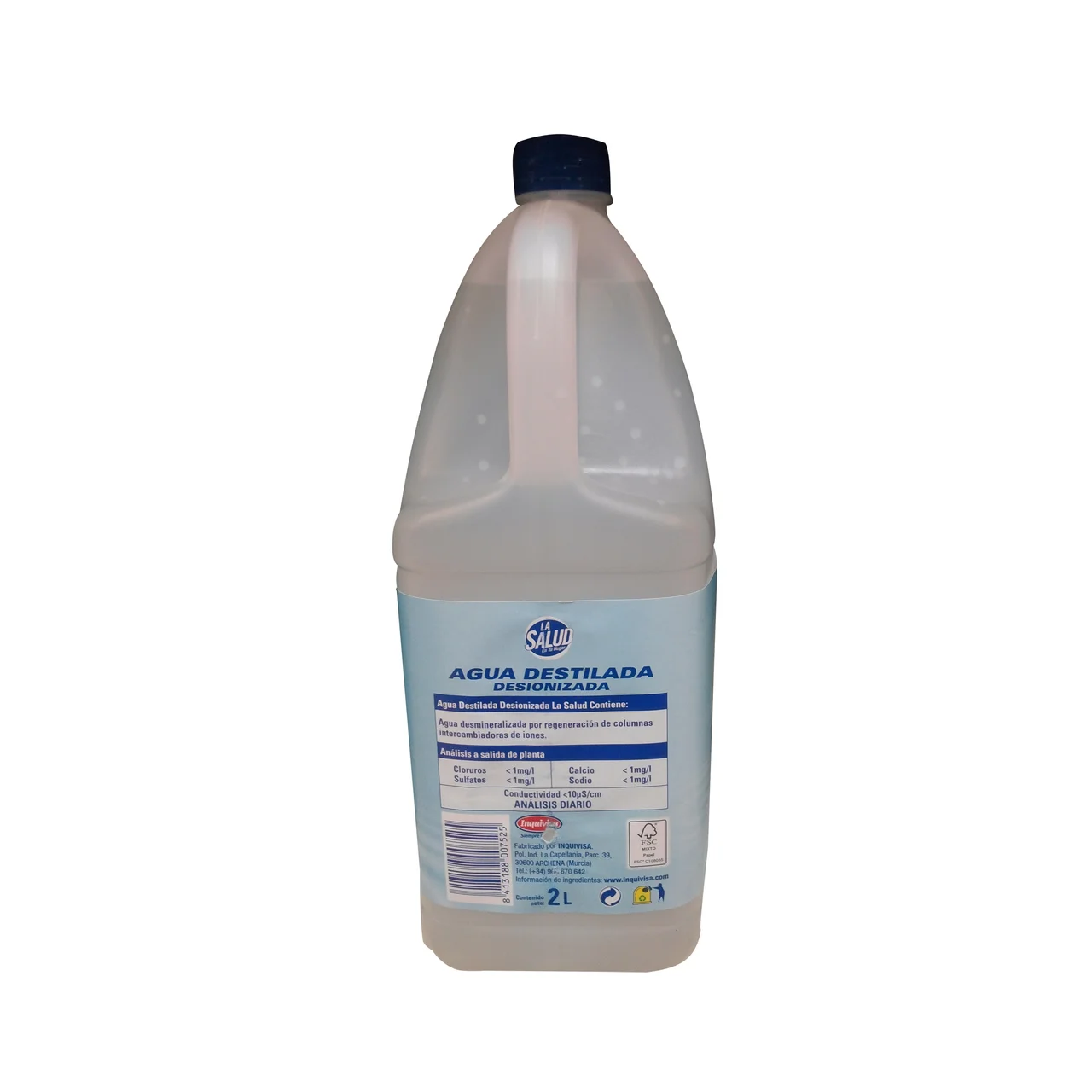 Agua destilada o desionizada, 2 litros