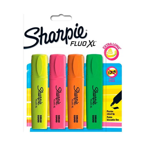 Marcadores de tinta flúor XL surtido x 4 SHARPIE.