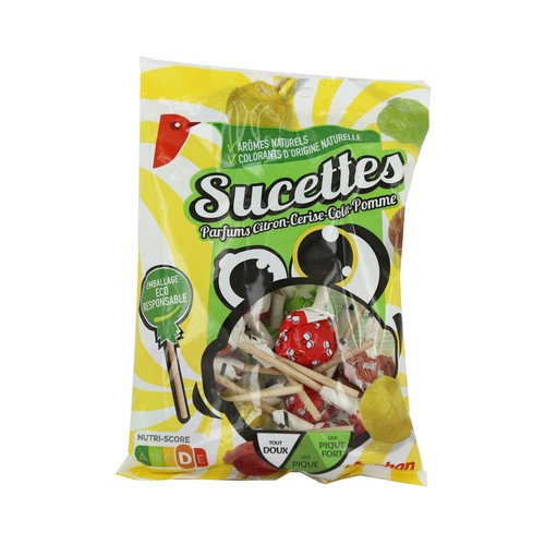 PRODUCTO ALCAMPO Caramelos con palo de fruta y cola 180 g.
