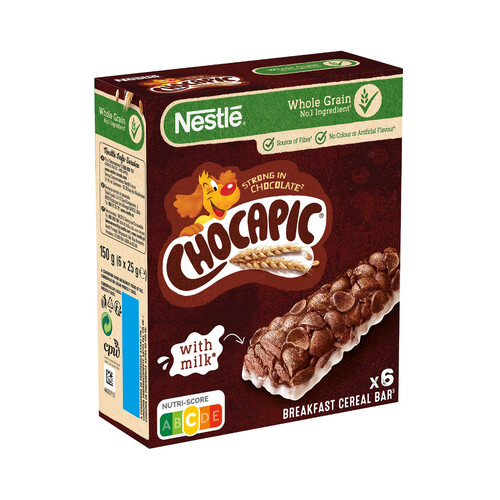NESTLÉ Cereales en barrita con chocolate y leche NESTLÉ CHOCAPIC barrita de 25 gr, pack de 6 uds.