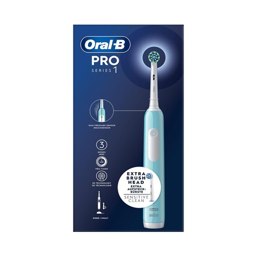 Cepillo de dientes eléctrico ORAL-B Pro 1, tecnología 3D, 3 modos, temporizador, incluye 2 cabezales.
