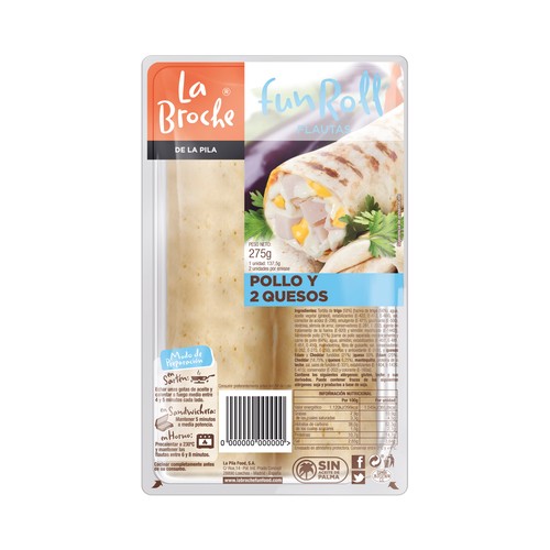 Flautas rellenas de pollo y 2 quesos, sin aceite de palma LA BROCHE Fun roll 275 g.