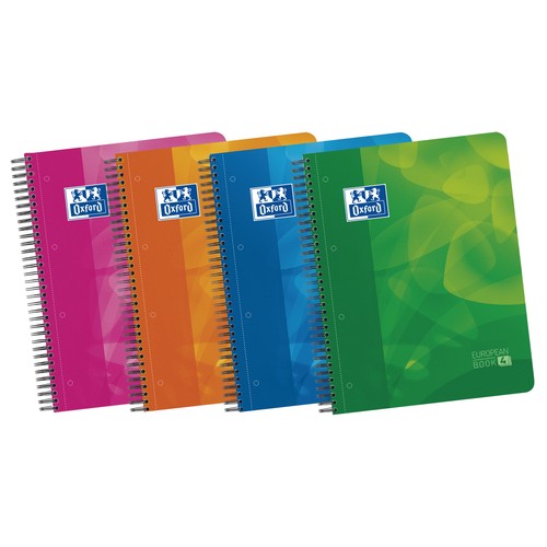 Cuaderno tamaño A4, 120 hojas con cuadrículas de 5 x 5, 50% hojas gratis, tapa de plástico de espirales con tres separadores, OXFORD.