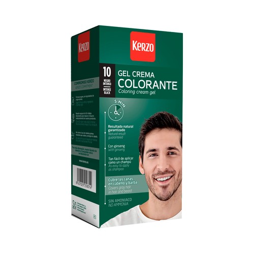KERZO tono 10 negro intenso Gel crema colorante masculino (tinte) sin amoniaco.