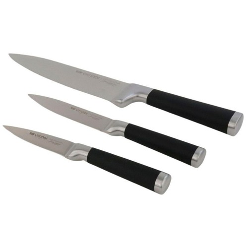 Set 3 cuchillos: chef 19cm, multiuso 12cm y pelador 9cm, de acero inoxidable, VITRINOR Liebana Colección