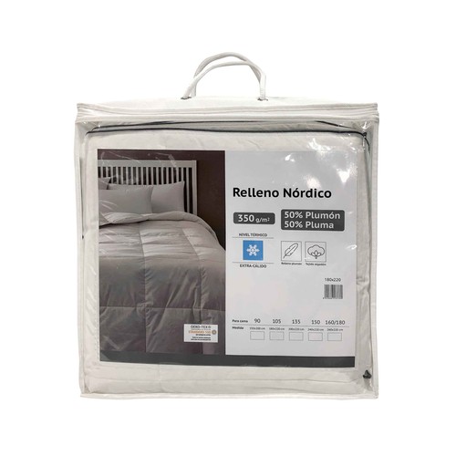 Relleno nórdico para cama de 135cm, 50% plumón 50% pluma, 350g/m².
