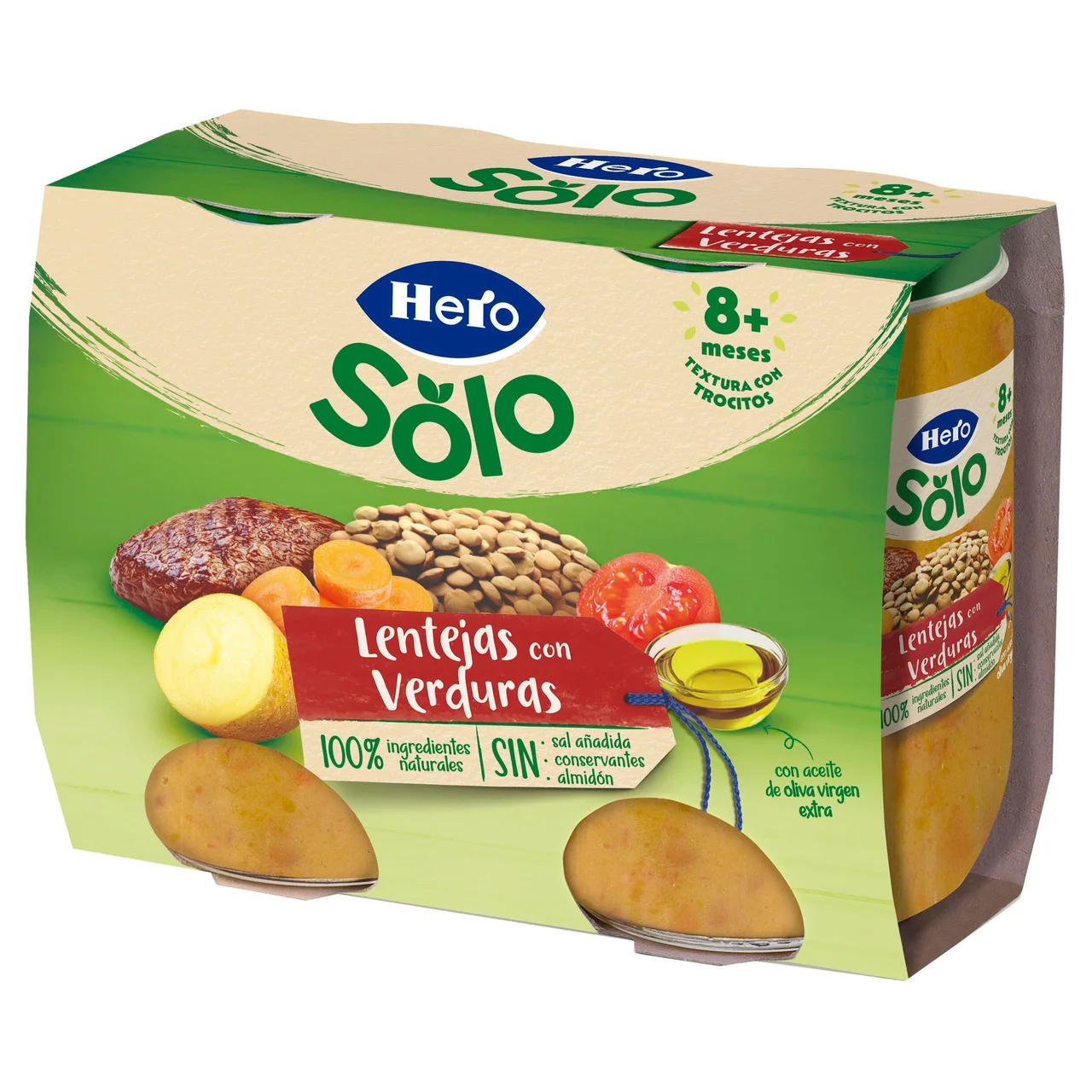 Solo Tarrito de lentejas con verduritas (textura con trocitos), a partir de 8 meses 2 x 190 g.
