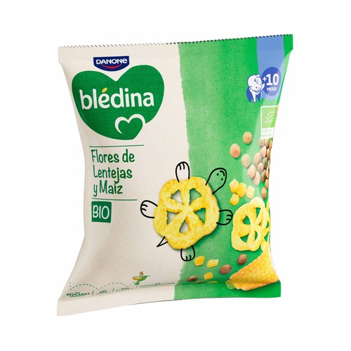 BLÉDINA Bio de Danone Snacks (flores) de lentejas y maiz ecológicos, a partir de 10 meses 20 g.