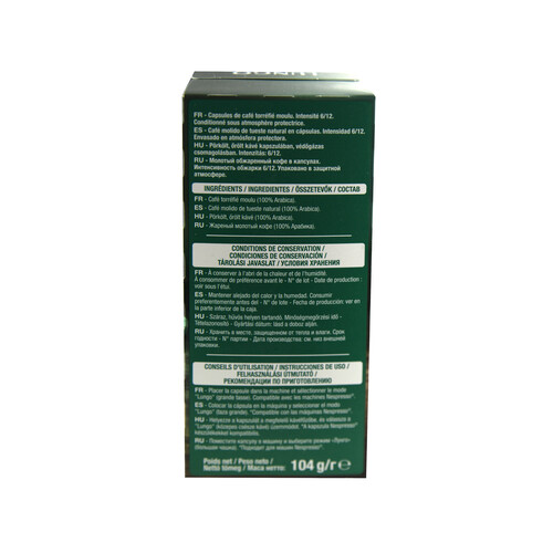 PRODUCTO ALCAMPO Café Lungo en cápsulas, intensidad 6 PRODUCTO ALCAMPO 20 uds. 104 g.