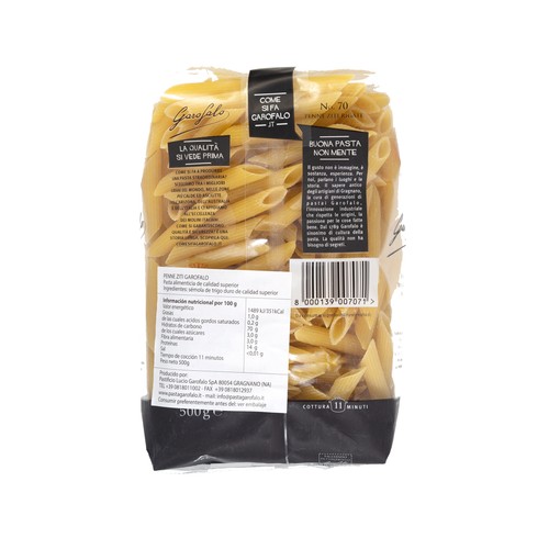 GAROFALO Pasta de sémola de trigo duro ZIiti Rigati nº 70 GAROFALO 500 g.