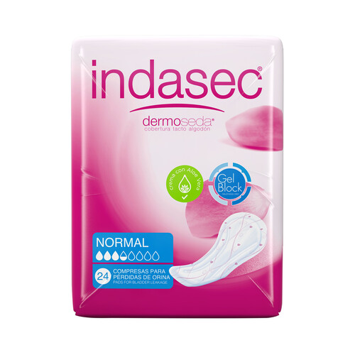 INDASEC Compresas de incontinencia normal para pérdidas de orina leves a moderadas INDASEC Dermoseda 24 uds.