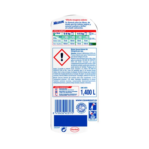 MICOLOR Oscuros Intensos Detergente gel para ropa oscura y negra 28 DS.