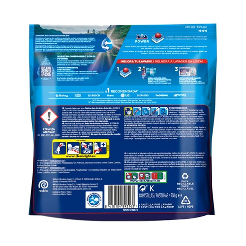 FINISH POWERBALL Detergente para lavavajillas en pastillas 48 uds..768 g.