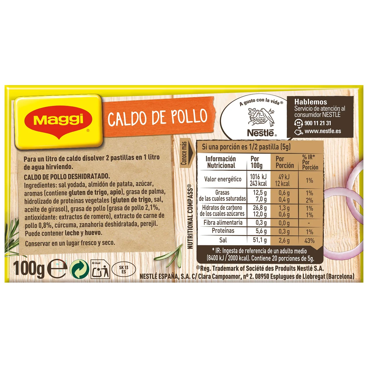 Pastillas de caldo de pollo 10 ud. 100 g.