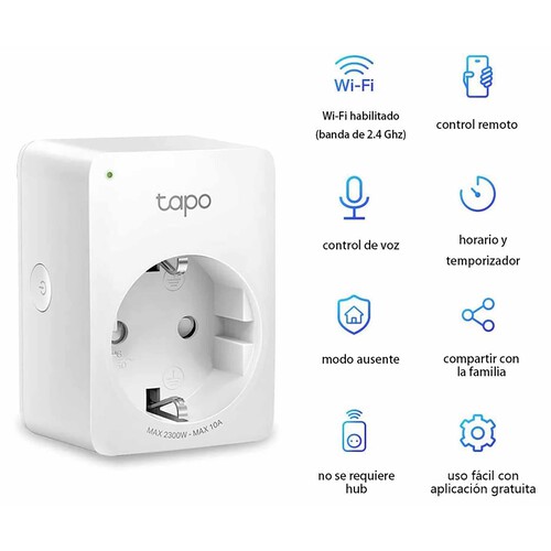 Pack de 2 enchufes Wi-Fi  inteligentes TP-LINK Tapo P100, control por App, control por voz, programable.