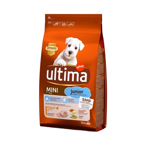 ULTIMA Comida para perro junior a base de pollo, arroz y cereales ULTIMA JUNIOR 1,5 kg.