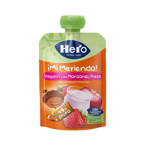 HERO Bolsita de yogur con fresa y manzana a partir de 12 meses HERO ¡Mi merienda! 100 g.