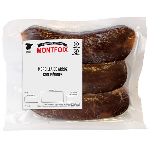 MONTFOIX Bandeja de morcillas de arroz con piñones 3 uds