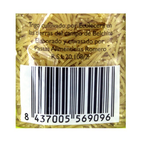 ECOLECERA Pasta fideos cabello de angel (cabellín), calidad superior, ecológicos 500 g.