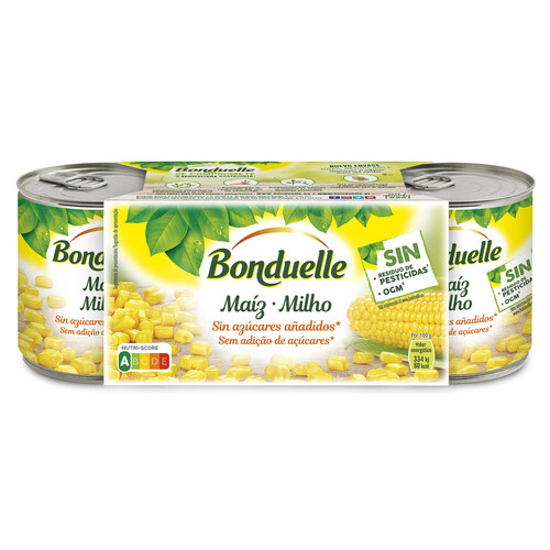 BONDUELLE Maíz dulce sin azúcares añadidos pack 3 uds. 140 g.