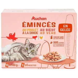 PRODUCTO ALCAMPO Comida húmeda para gatos de gelatina de carne 12 x 100 g.
