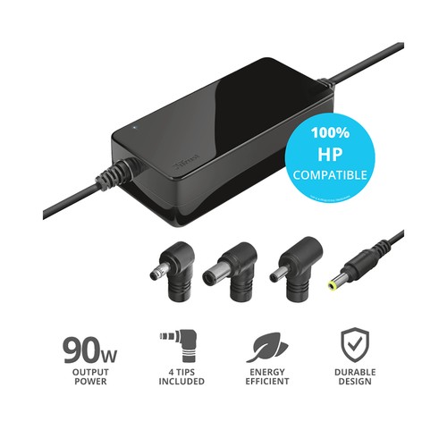 Cargador para ordenador portátil HP, TRUST Maxo, 90W, 4 conectores.