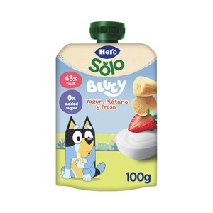 Solo Bolsita de yogur con plátano y fresa, sin azúcares añadidos, a partir de 6 meses 100 g.